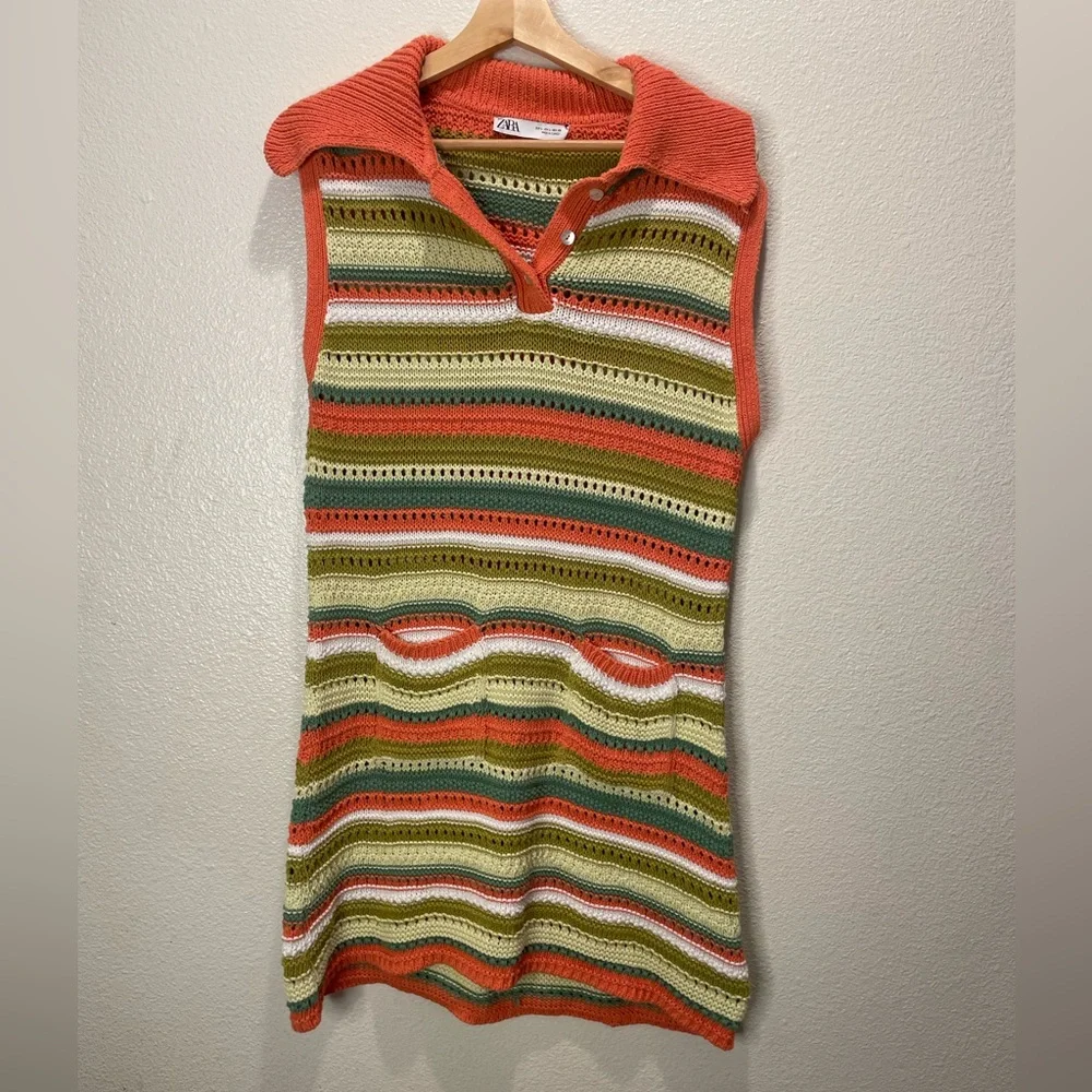 Zara Multicolor Crochet Dress Size Large Cottagecore Y2K - Picture 2 of 8